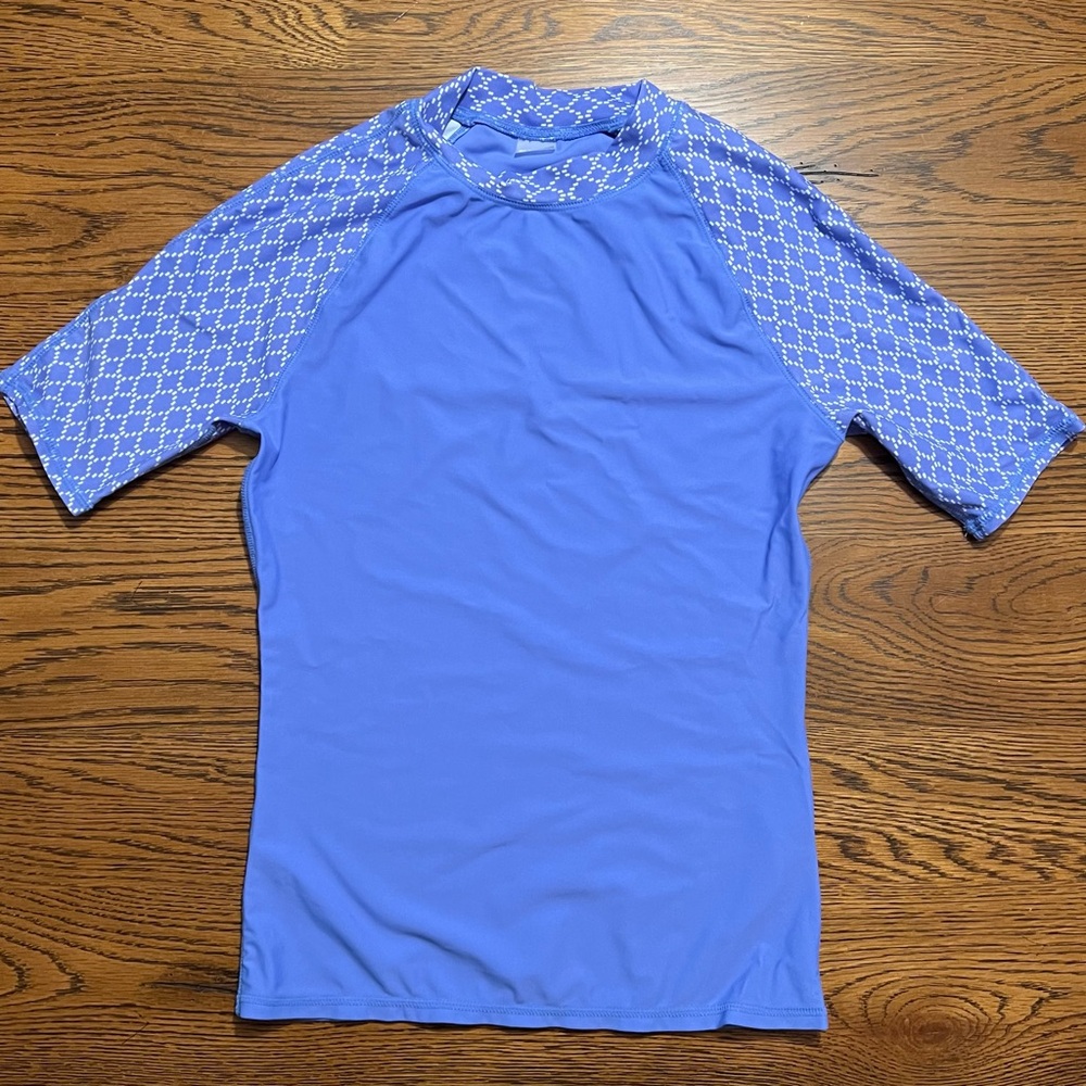 Old Navy Blue Rash Guard Top with Geometric Pattern